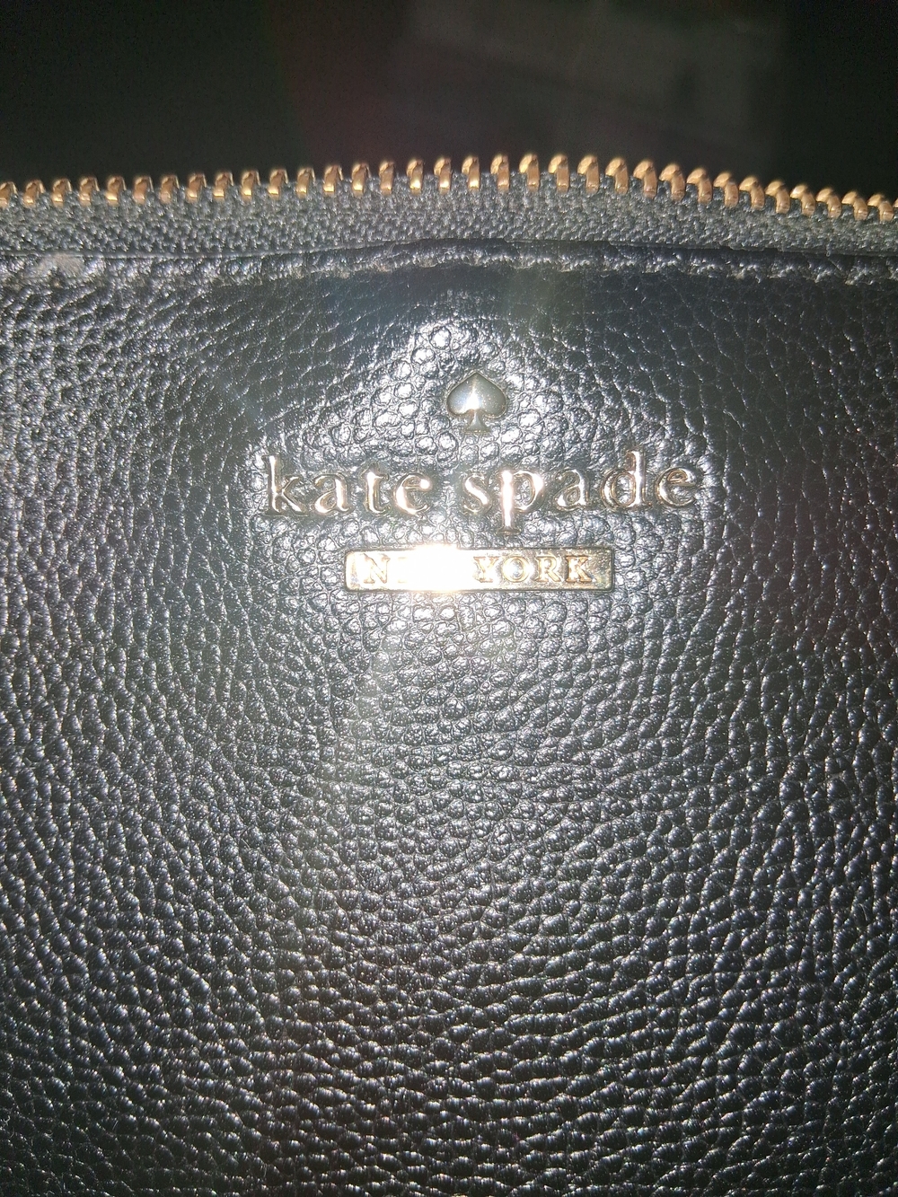 kate spade Black Pebbled Leather Shoulder Pouch with Gold Logo